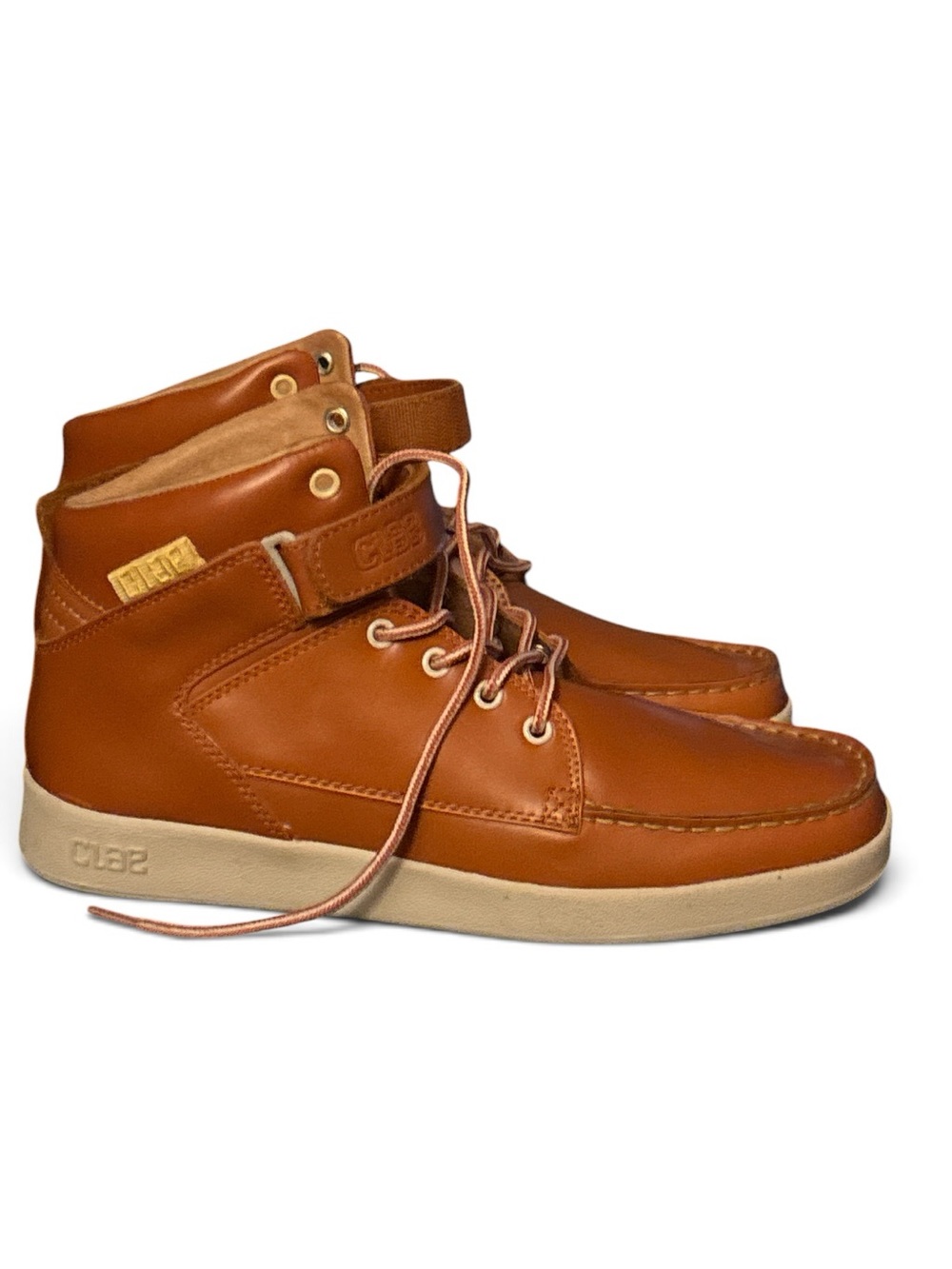CLAE Khan Leather Moccasin High Top Sneaker Boots Caramel Brown Lace Up Chukka 8